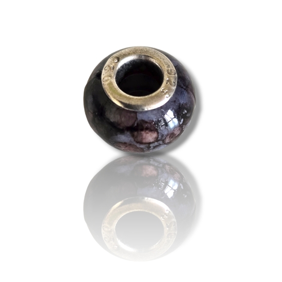 Pandora-like Black Abstract Murano Glass Charm 925 Sterling Silver Core - Picture 3 of 16